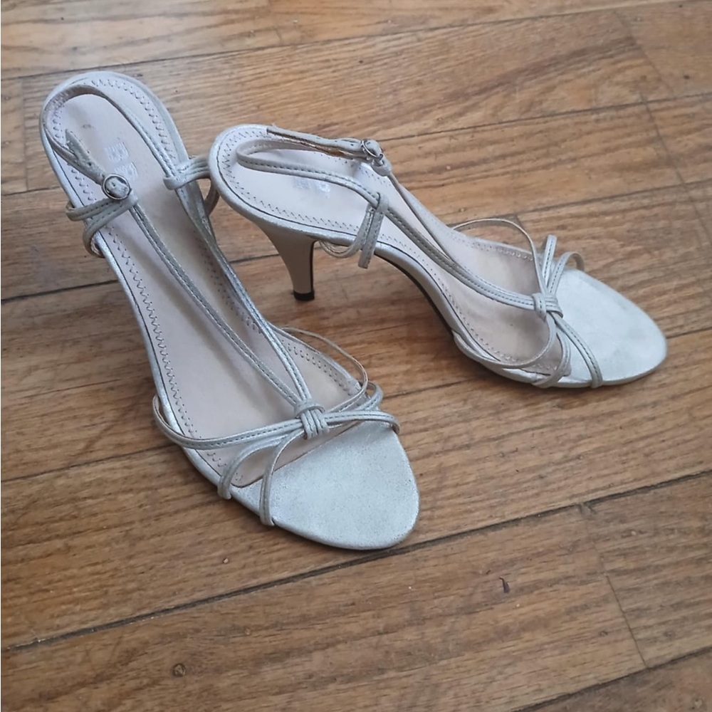 BP Nordstrom - Soft Silver Leather Strappy Sandal Heels - Size 9.5